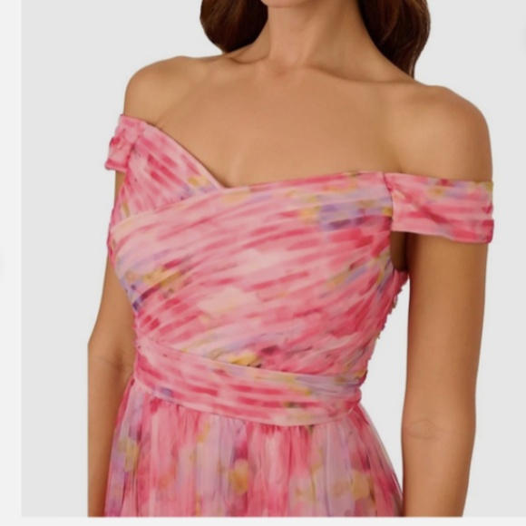 Adrianna Papell Pink Sweetpea Off The Shoulder Tulle Gown Formal Dress Nwt 12 - Picture 3 of 9